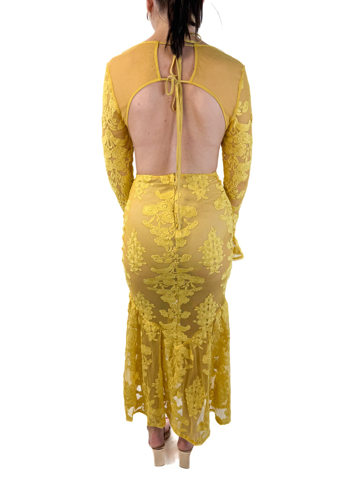 FORE yellow lace maxi dress NWT (retails for $98)