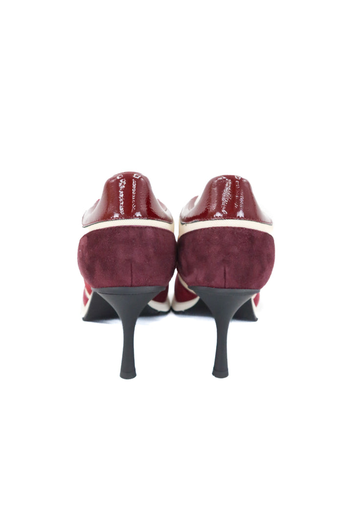 sneex cream and burgundy shoes (10; retail $395)