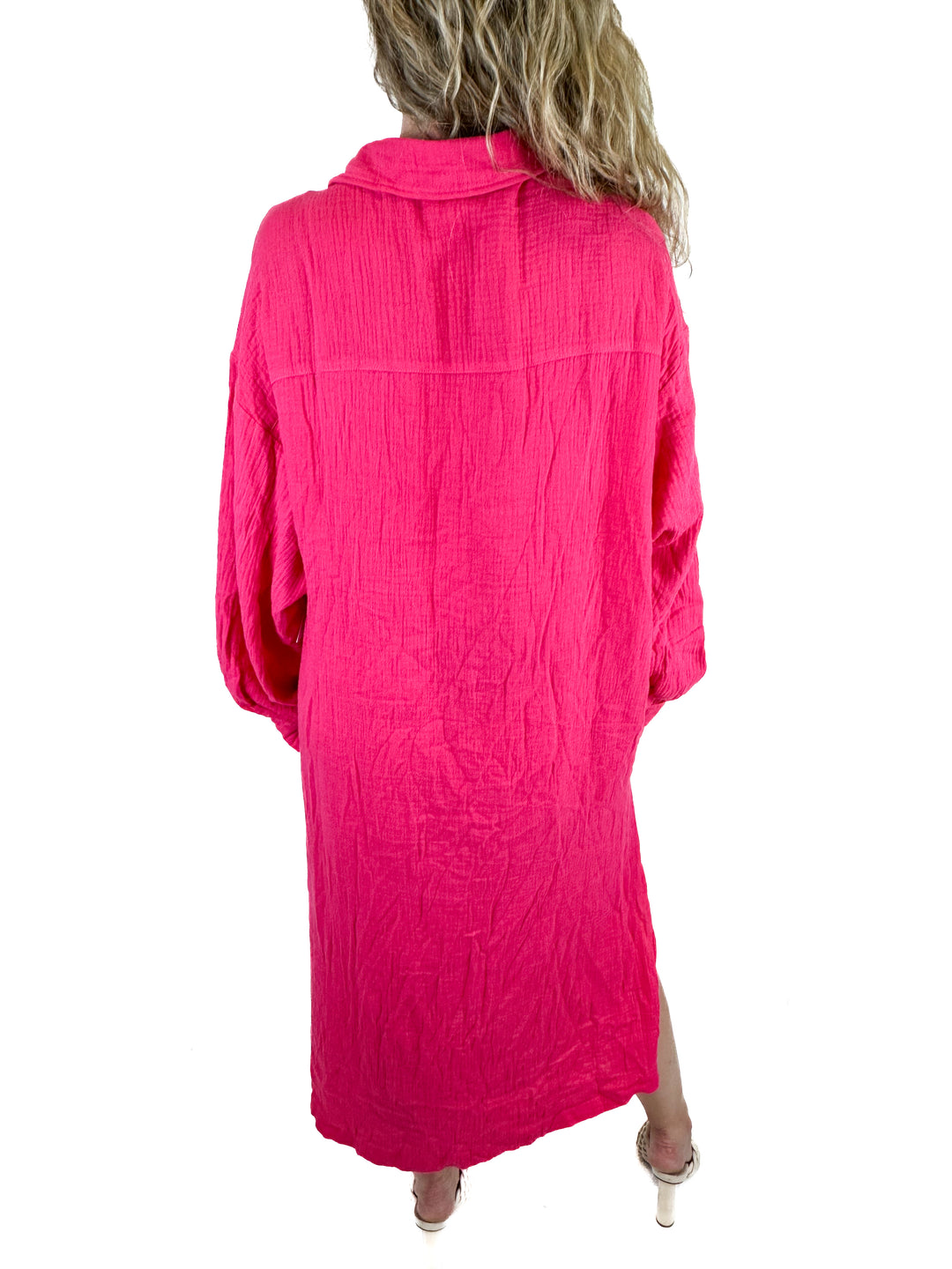 Aura Hot Pink Maxi Shirt Dress (M)*