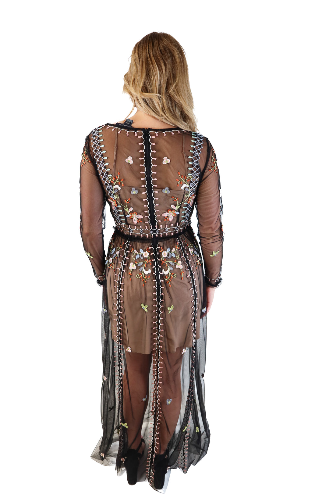 French Connection Floral Black Mesh Maxi Dress (6; retail $238)