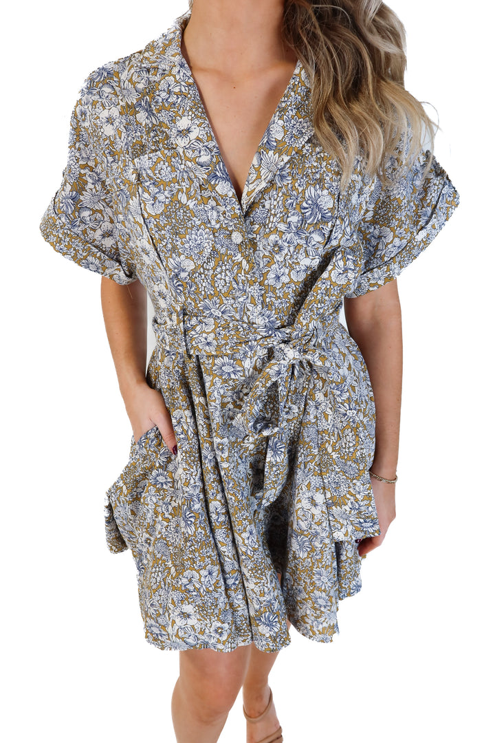 SOLD: Amable brown/blue floral dress NWT (s; retail $100)