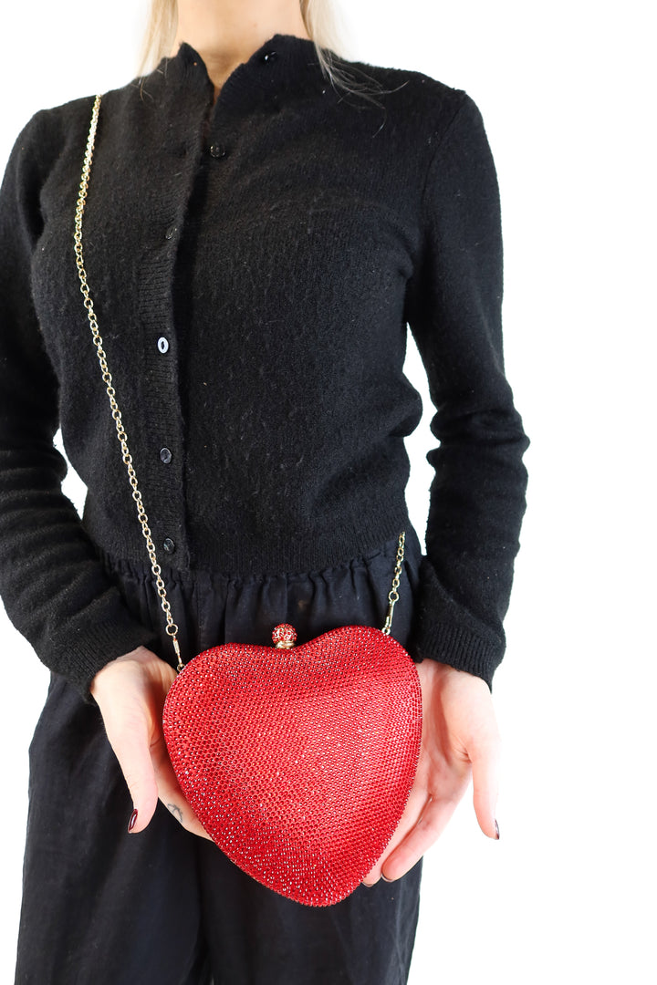 red rhinestone heart bag