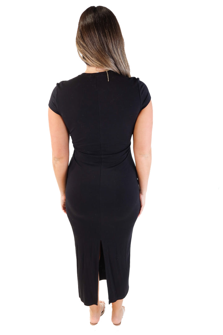 Win win black short sleeve maxi dress (s*)
