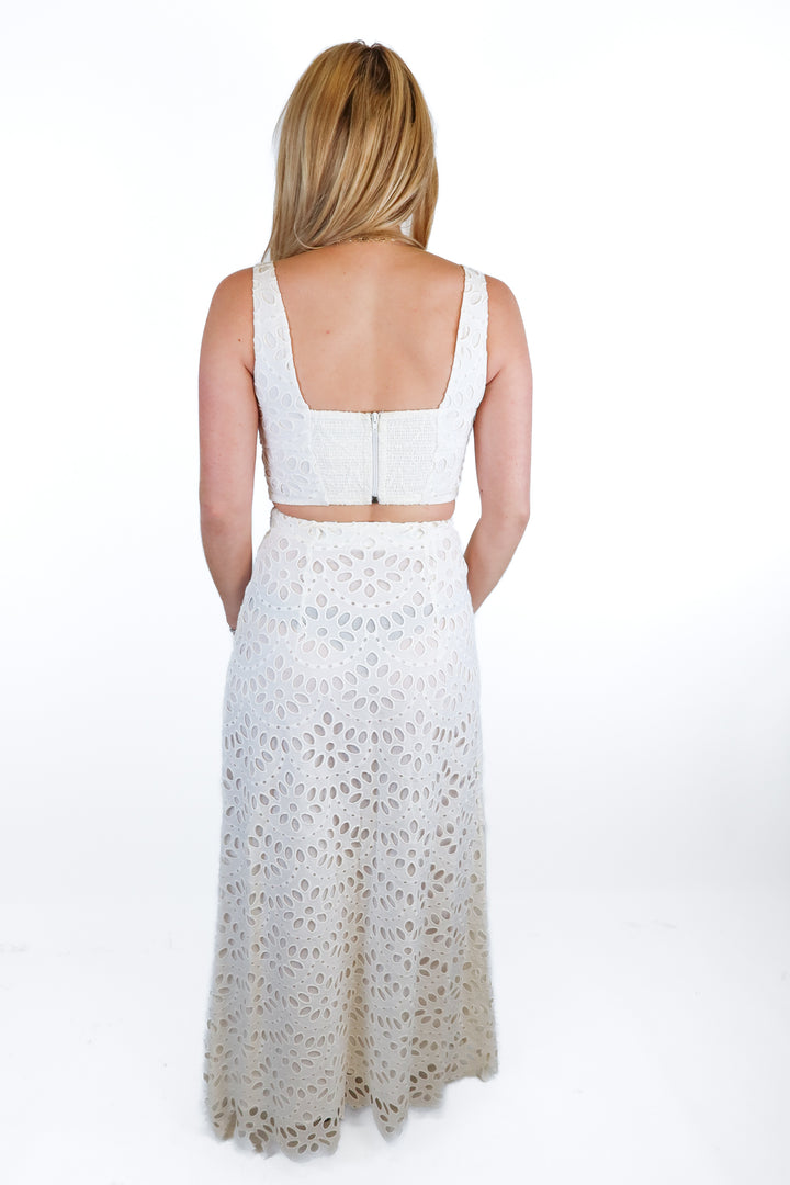 Figue White Eyelet cutout skirt set (2; skirt retail $428 + top retail $298)