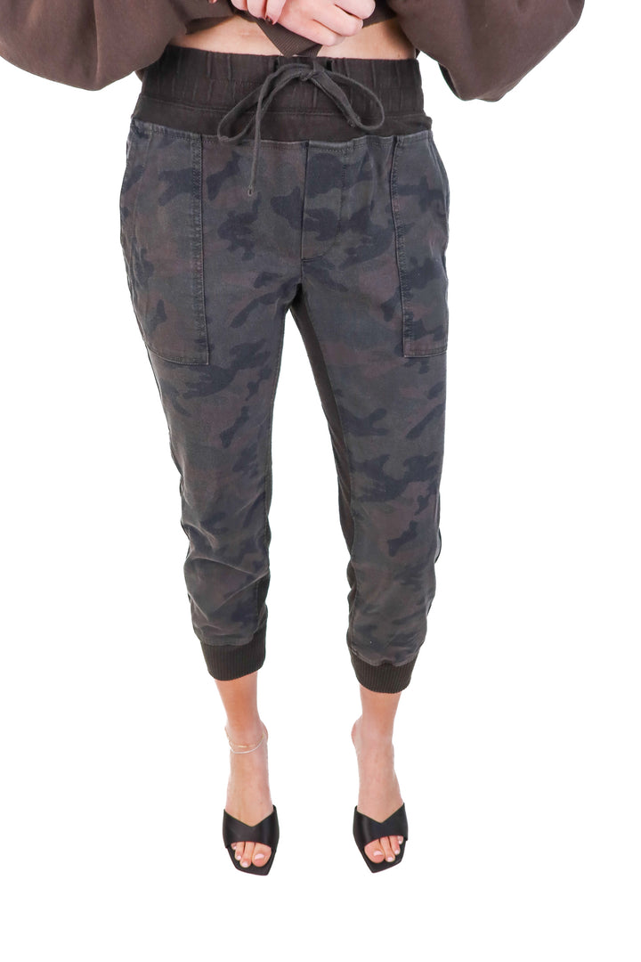 SLAY James Perse Camo Denim Joggers (1/S; retails $265)