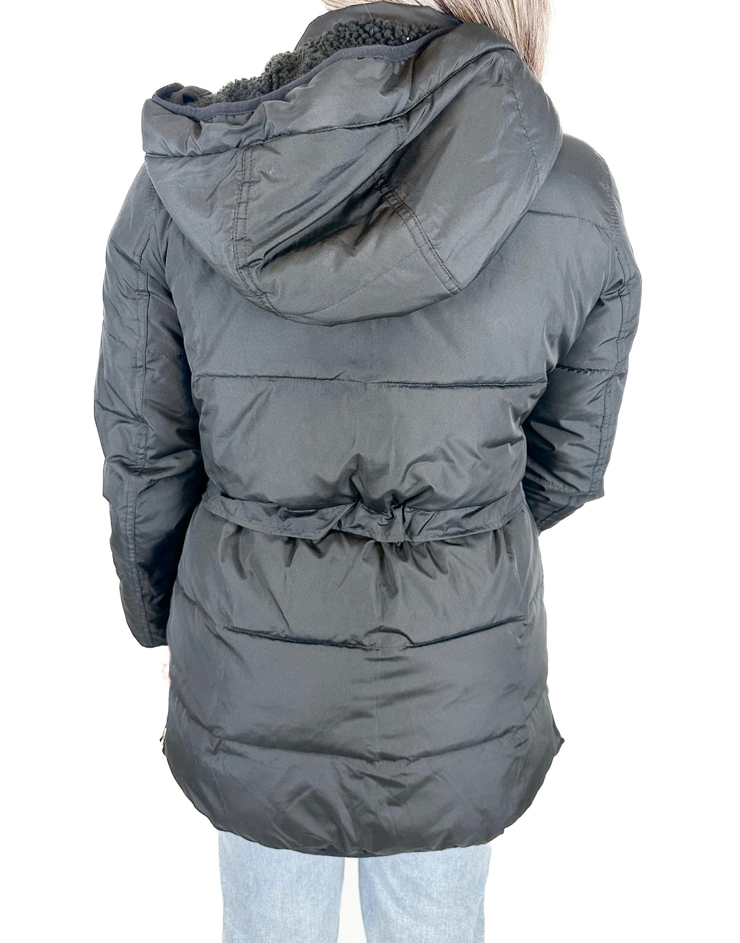 J. Crew Black Hooded Puffer Jacket with PrimaLoft® (S)
