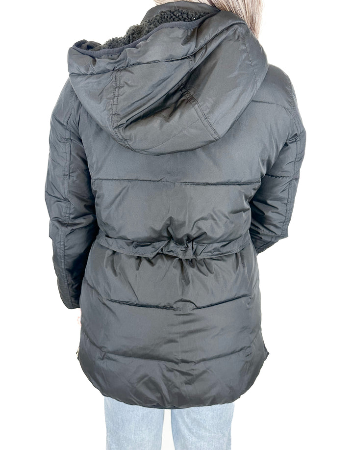 J. Crew Black Hooded Puffer Jacket with PrimaLoft® (S)
