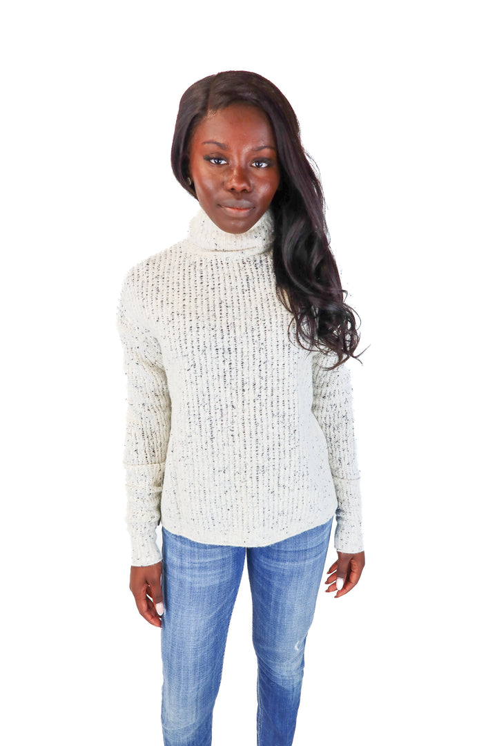 J Brand Cream/Grey Leather Trim Turtleneck Sweater (M)
