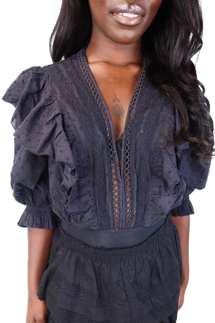 farm rio black deep v bodysuit (xs; retail $180)