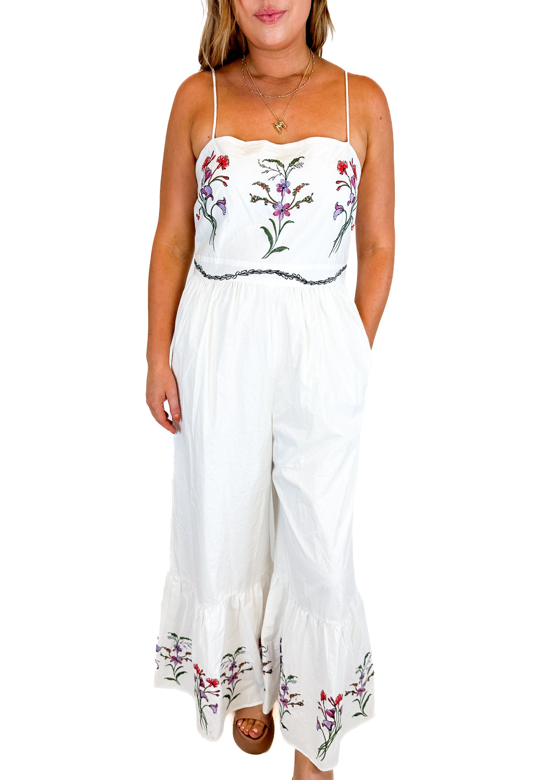 Hutch White Floral Embroidered Jumpsuit (L)