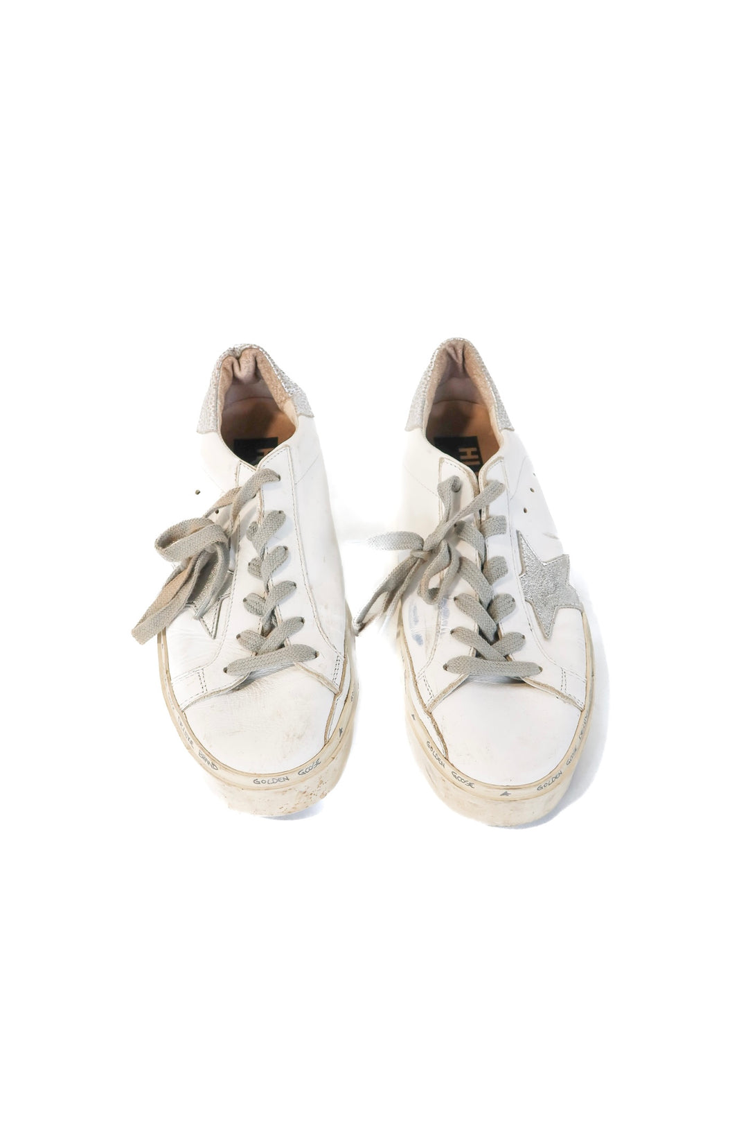 golden goose white/silver sneakers (38; retail $645)