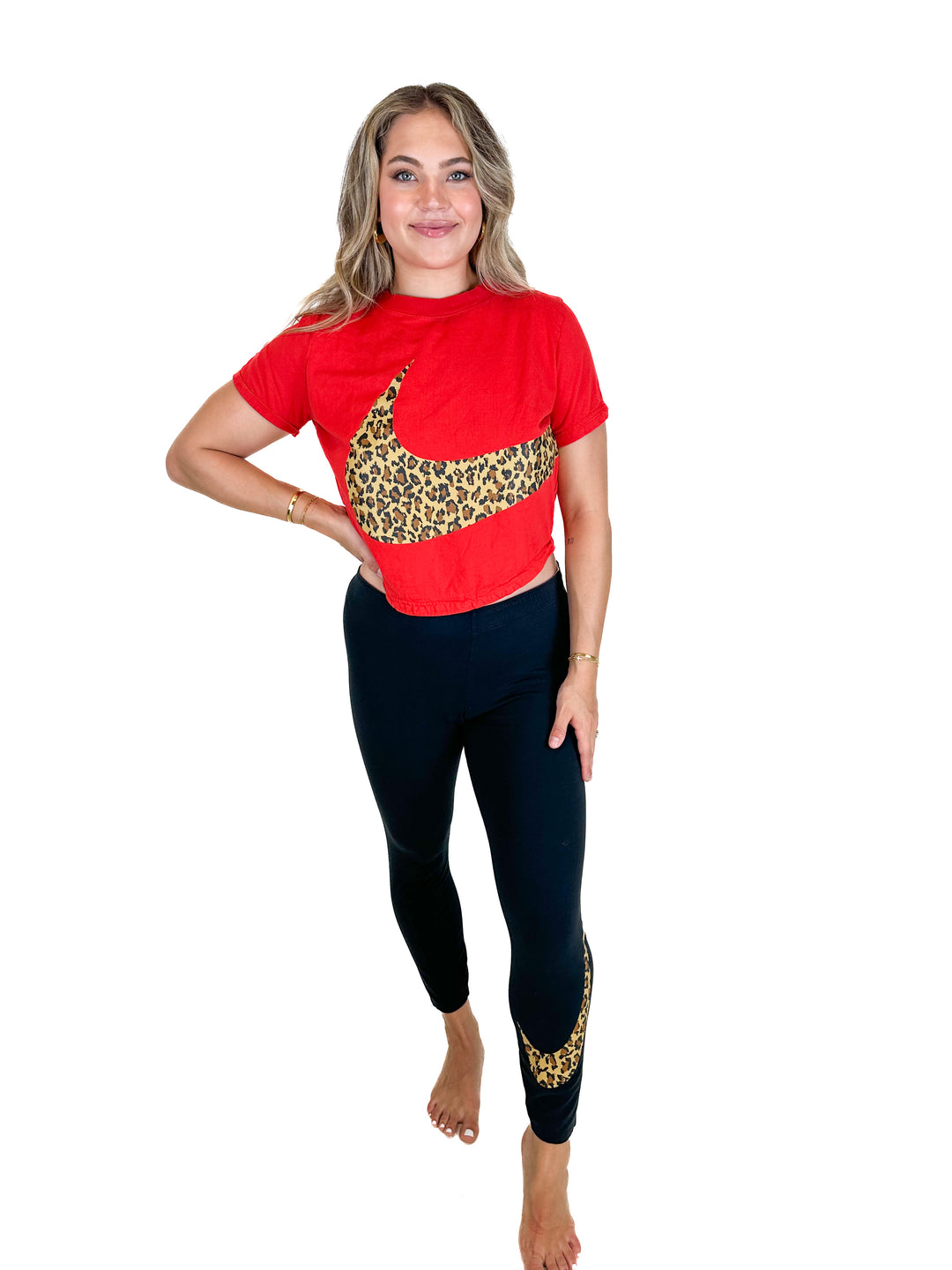 Nike Leopard Print Cropped T Shirt and Leggings Set (L)