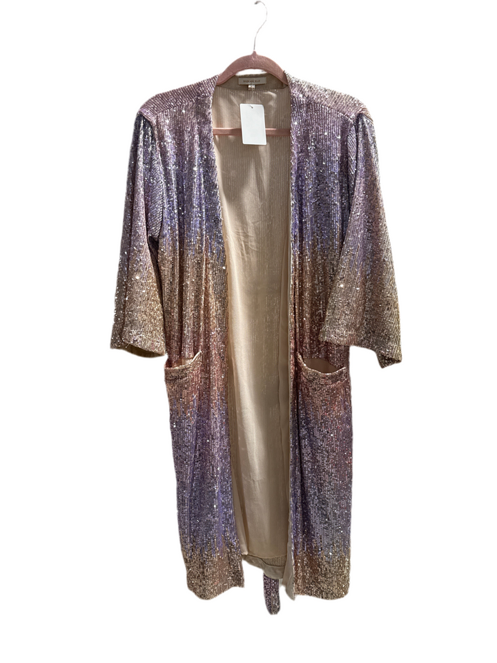 SOLD: Skies are blue ombre sequined kimono (S)