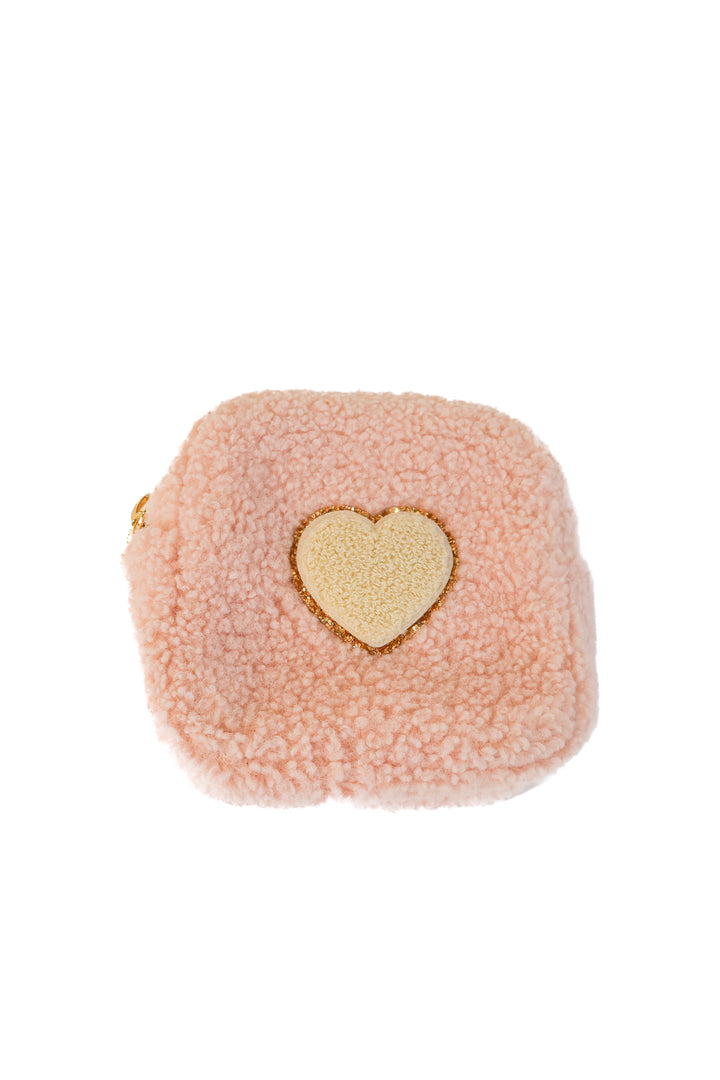 stoney clover pink furry heart pouch (retail $110)