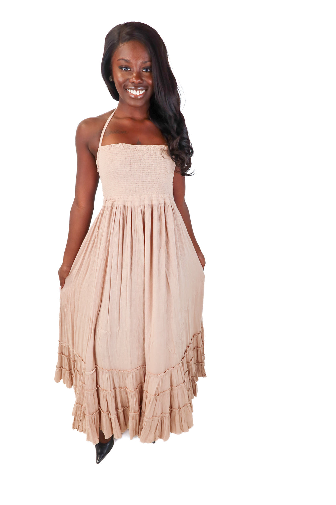 free people brown strappy maxi dress (xs; retail $118)