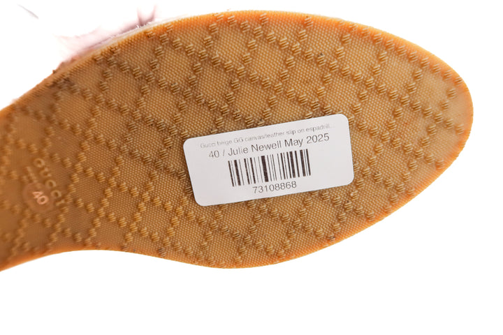 Gucci beige GG canvas/leather slip on espadrille flats (40/ US9.5-10; retail $790)