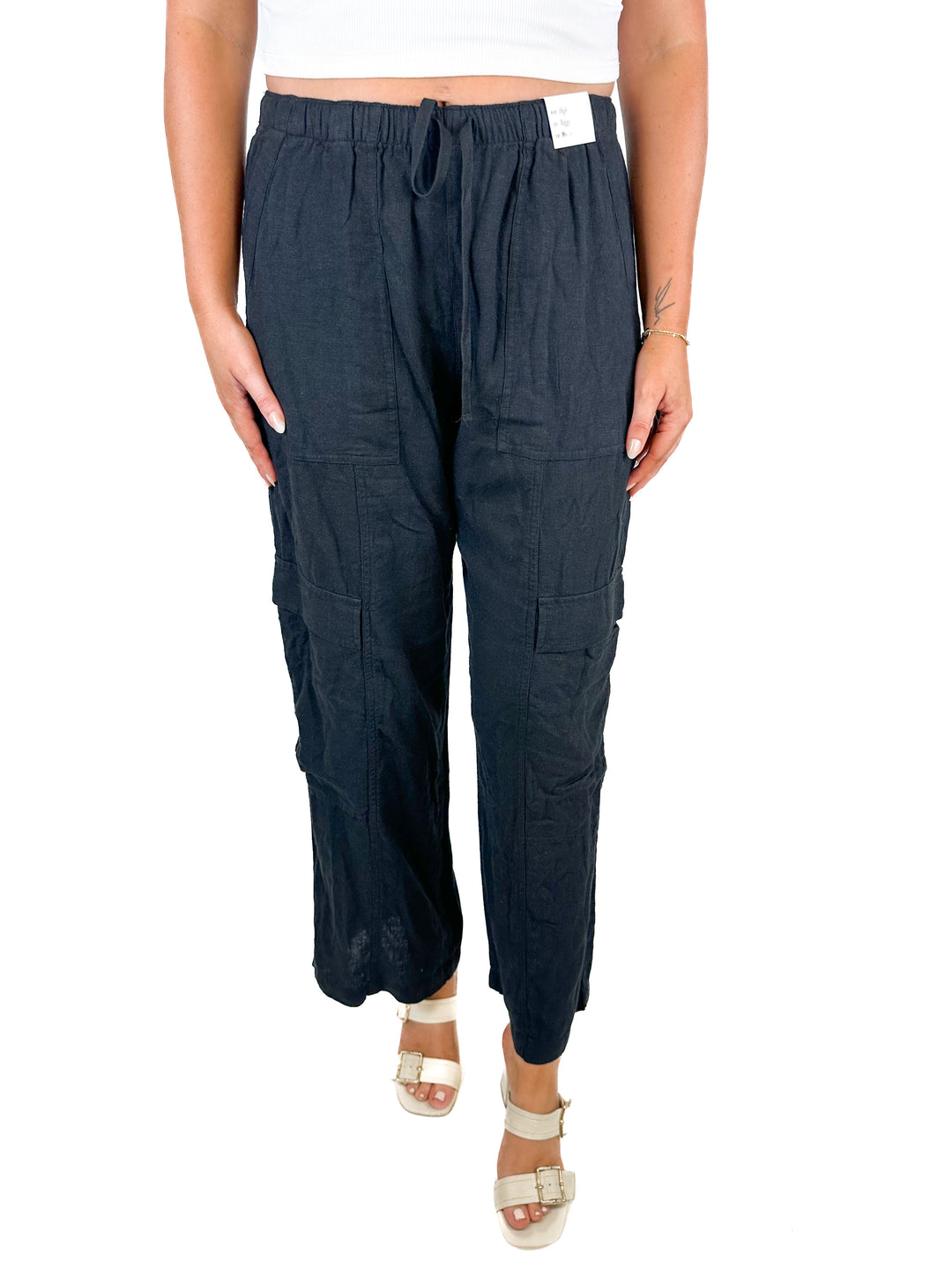 Abercrombie Black Linen-Blend Pull-On Cargo Pant NWT (M; retail $90)