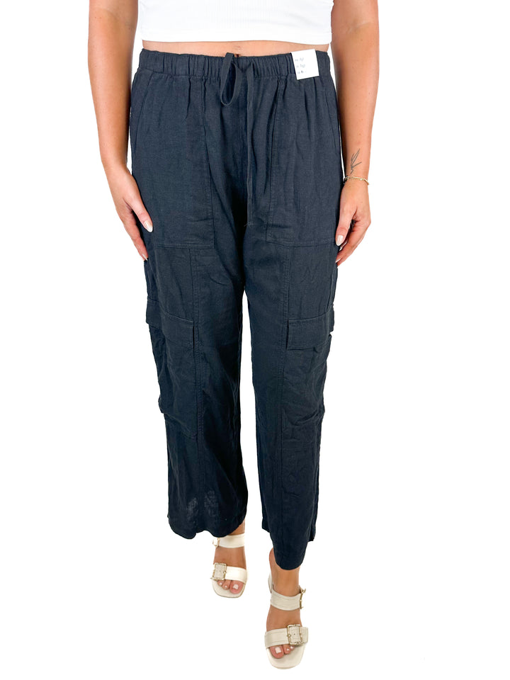 Abercrombie Black Linen-Blend Pull-On Cargo Pant NWT (M; retail $90)