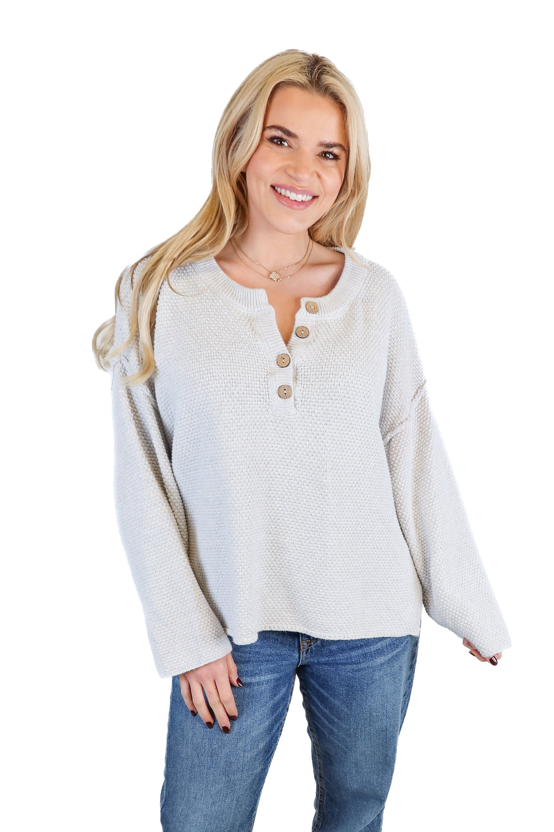 free people beach grey knit sweater (s; retail $78)
