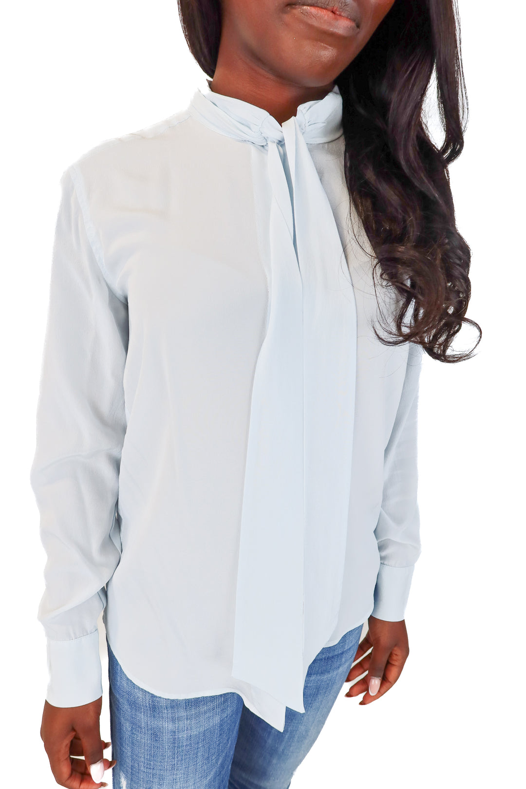 Sandro Pale Blue Neck Tie Silk Blouse (2)