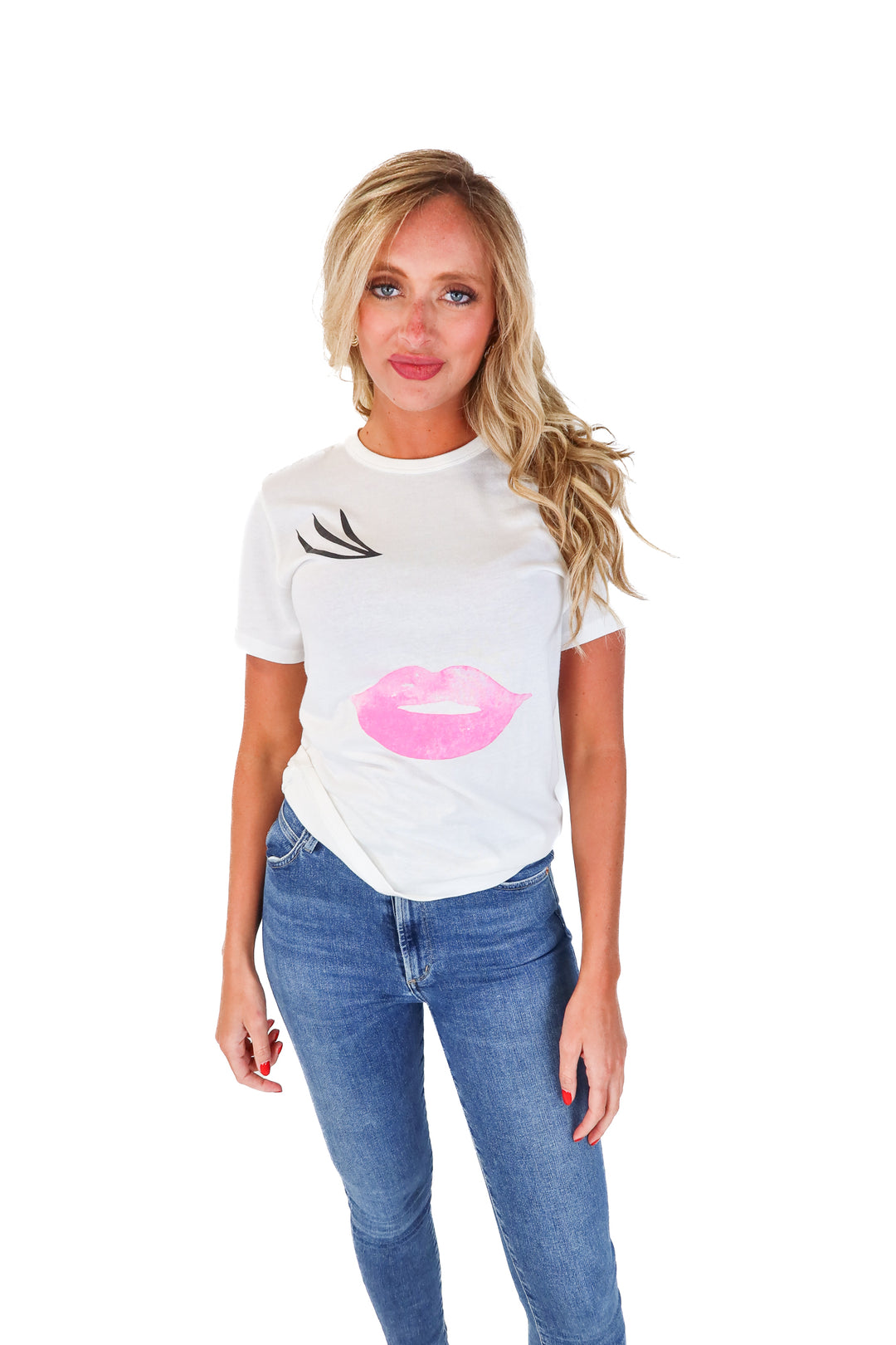 Blaine Bowen White Eyelash and Lips Graphic Tee (S)