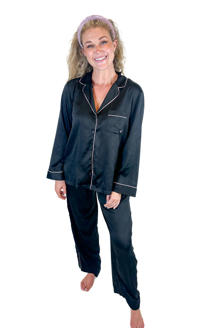 Victoria's Secret Black and Pink Pajama Set (M)