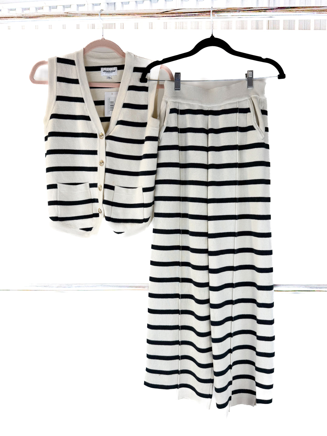 ellandemm cream/black striped knit set (s; retail $180)