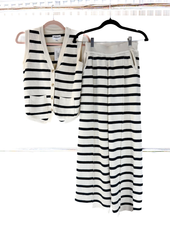 ellandemm cream/black striped knit set (s; retail $180)