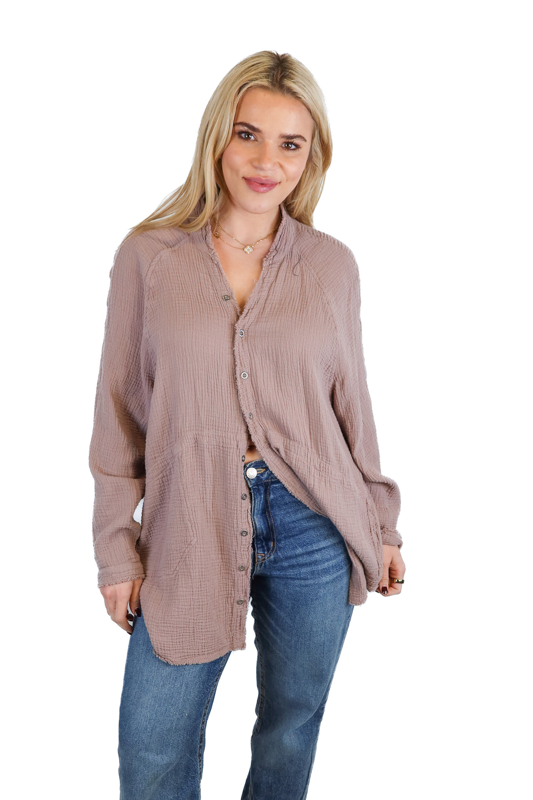 we the free mauve oversized button up (s; retail $48)