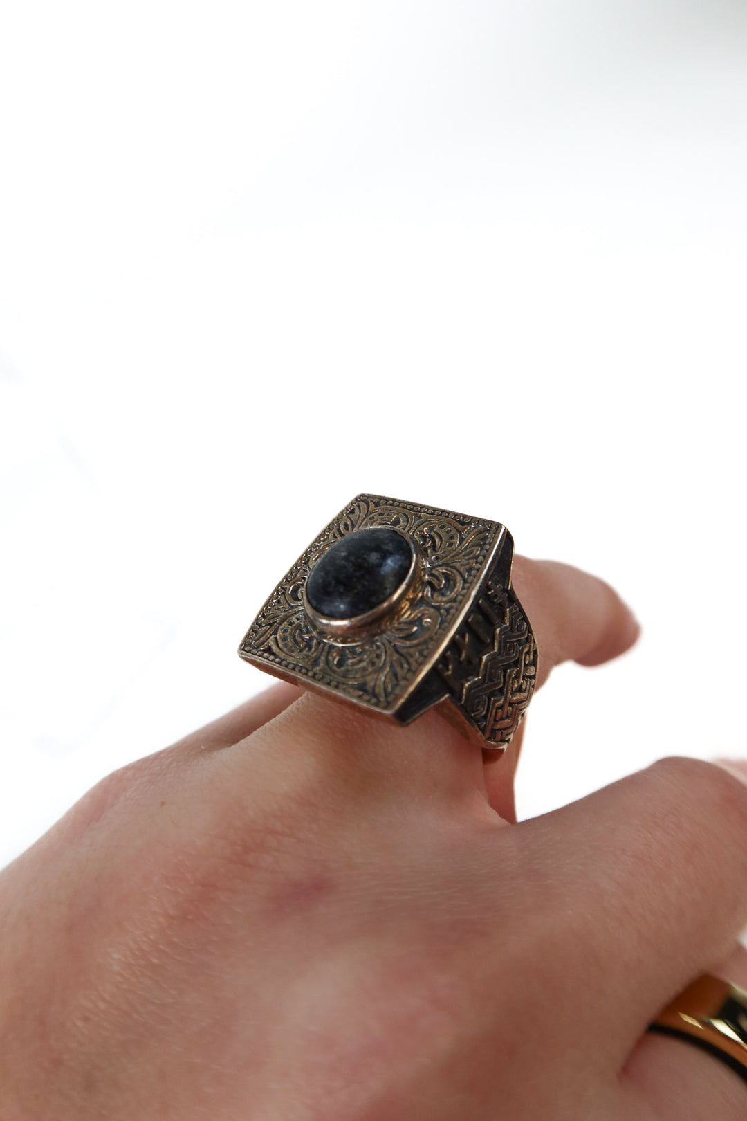 Sterling Silver Chunky Ring with Black Stone