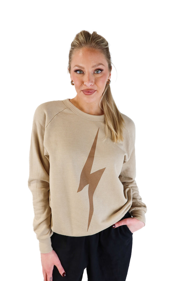 Aviator nation tan crewneck (s; retail $179)
