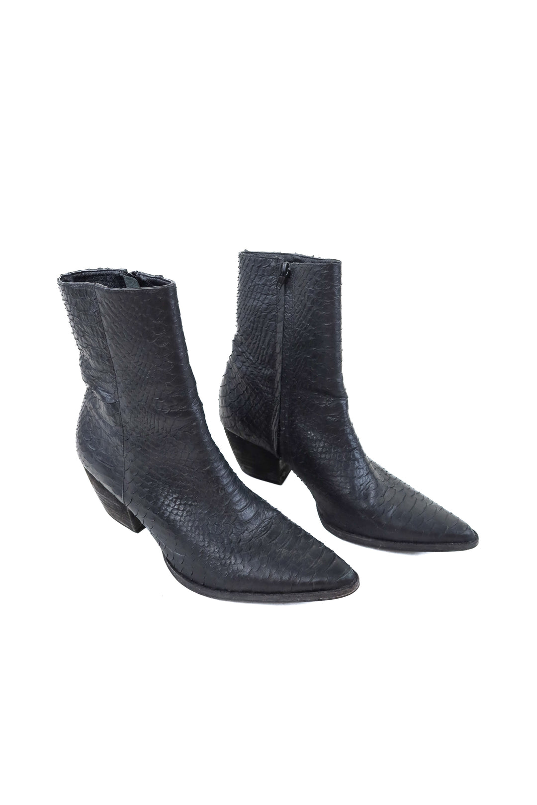 matisse black snakeskin booties (9.5; retail $205)