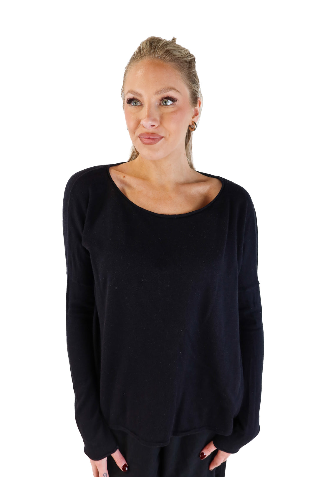 Vince black lightweight knit long sleeve top (M; retail $90)