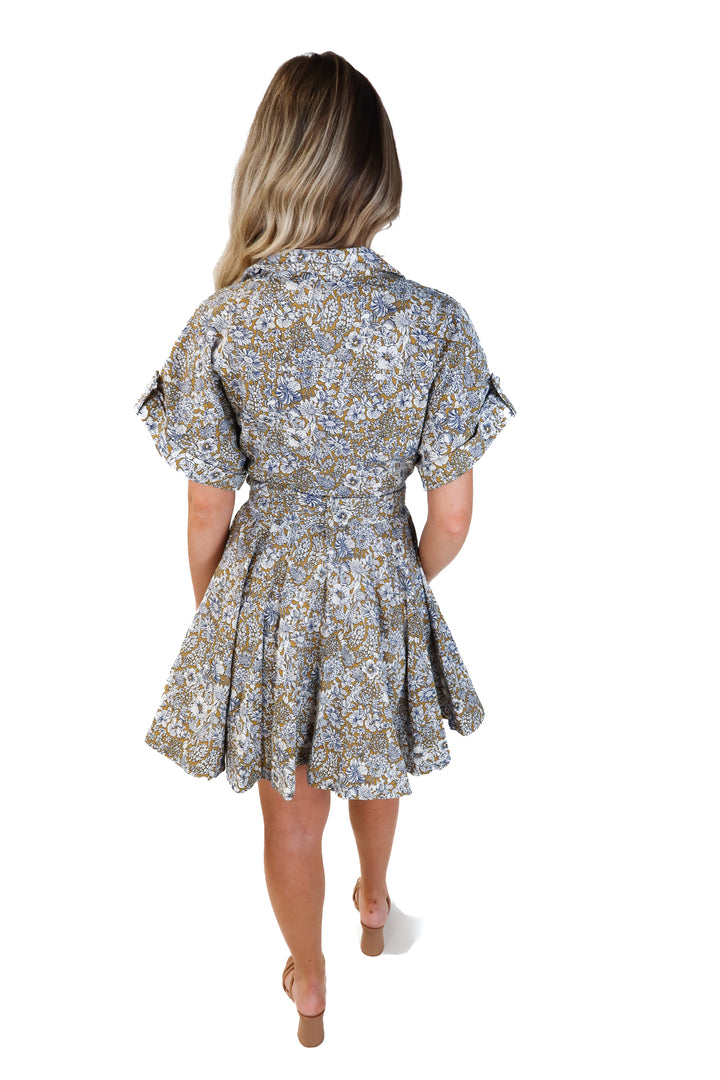 SOLD: Amable brown/blue floral dress NWT (s; retail $100)