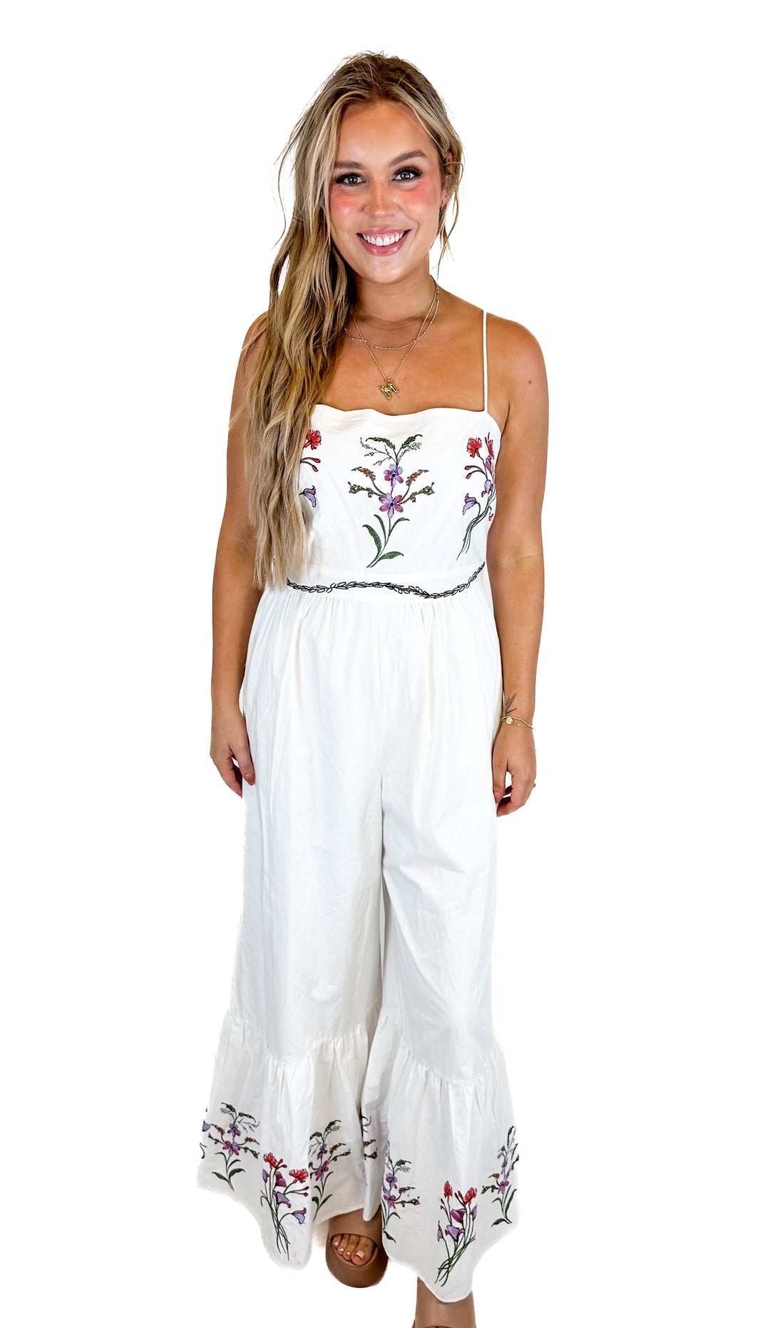 Hutch White Floral Embroidered Jumpsuit (L)