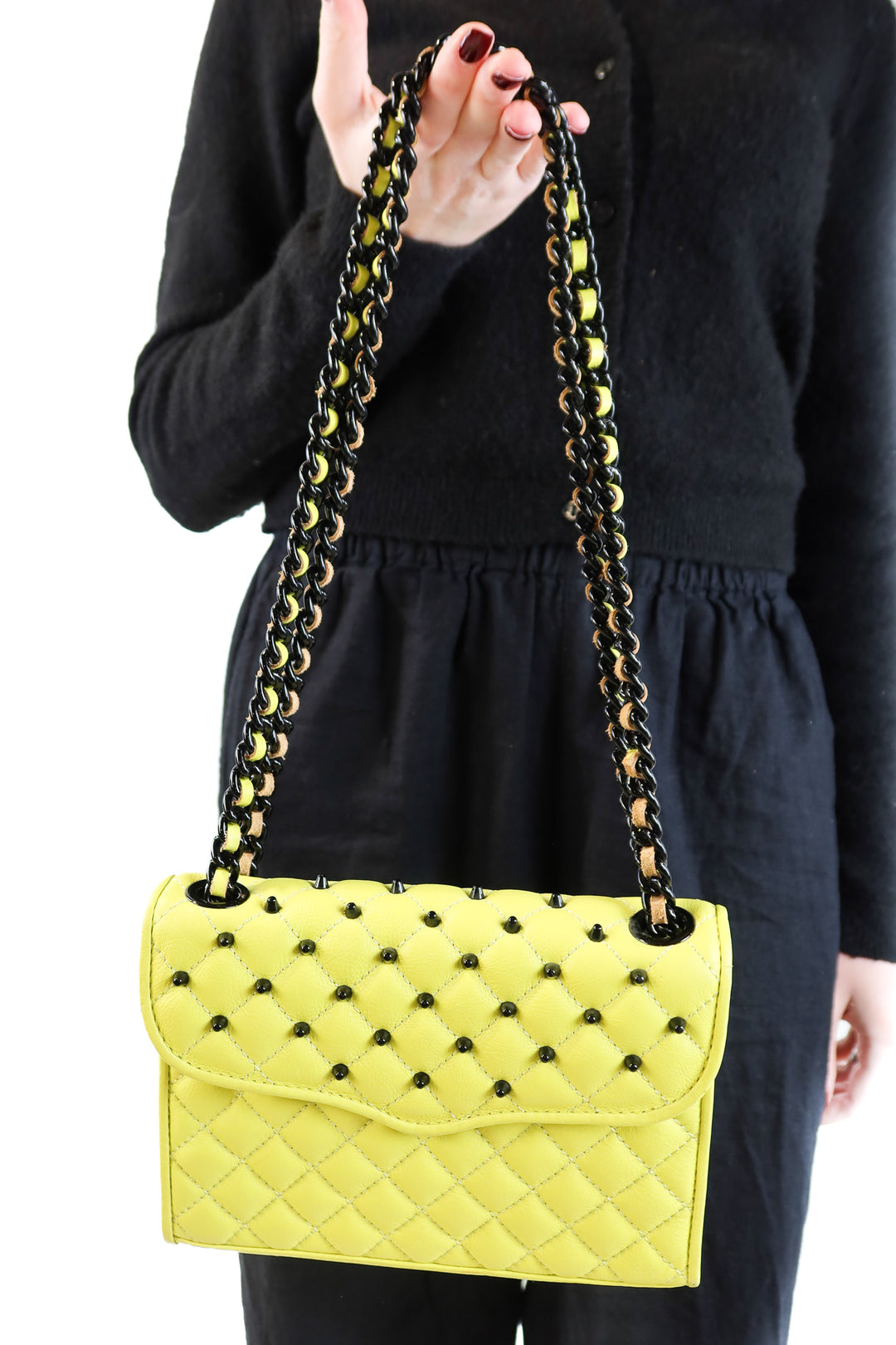 Rebecca Minkoff Neon Yellow Quilted Studded Bag (retail $225)