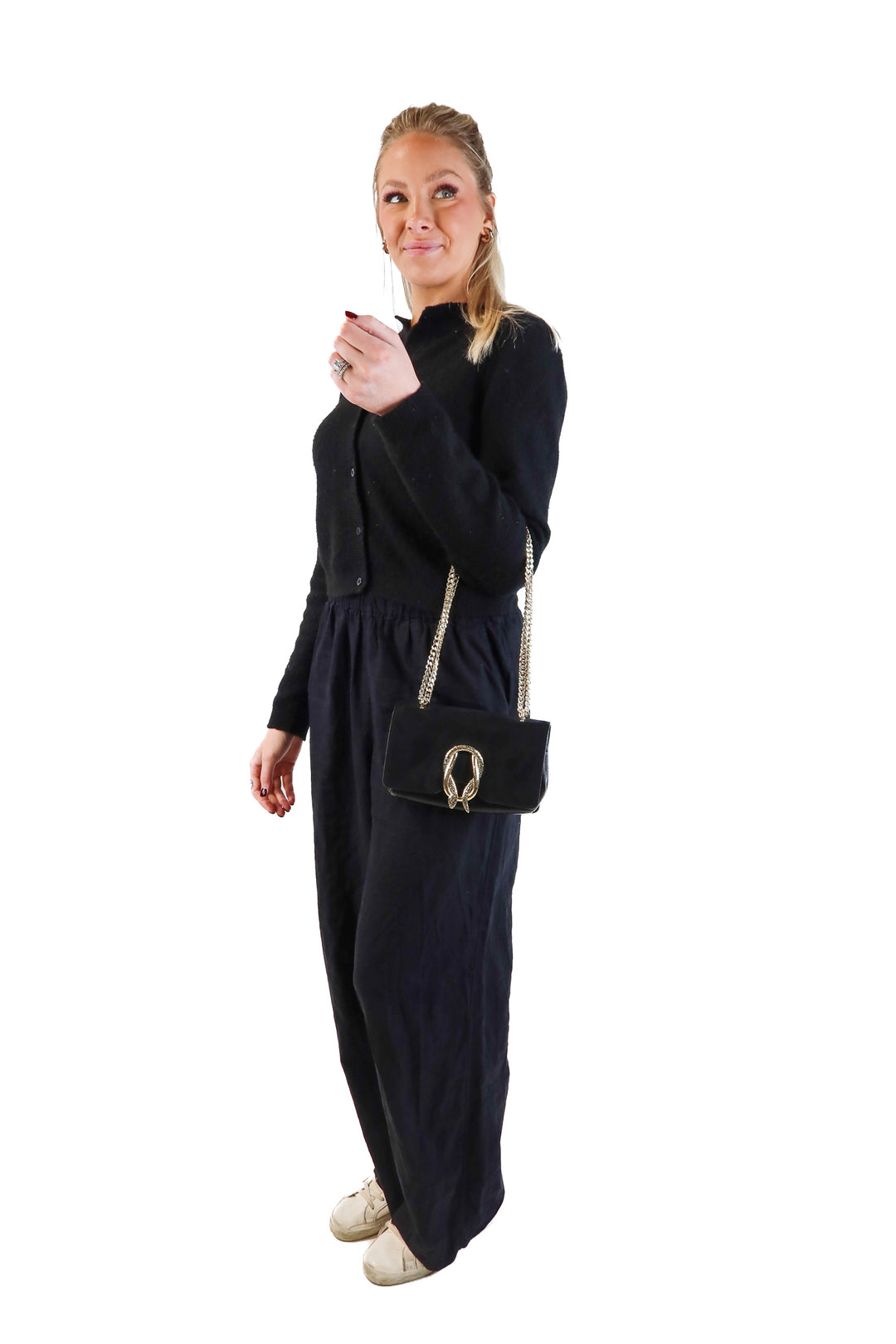 Express black/gold snake purse