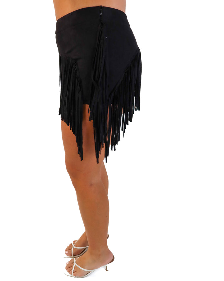 Black fringe tiny shorts (L)