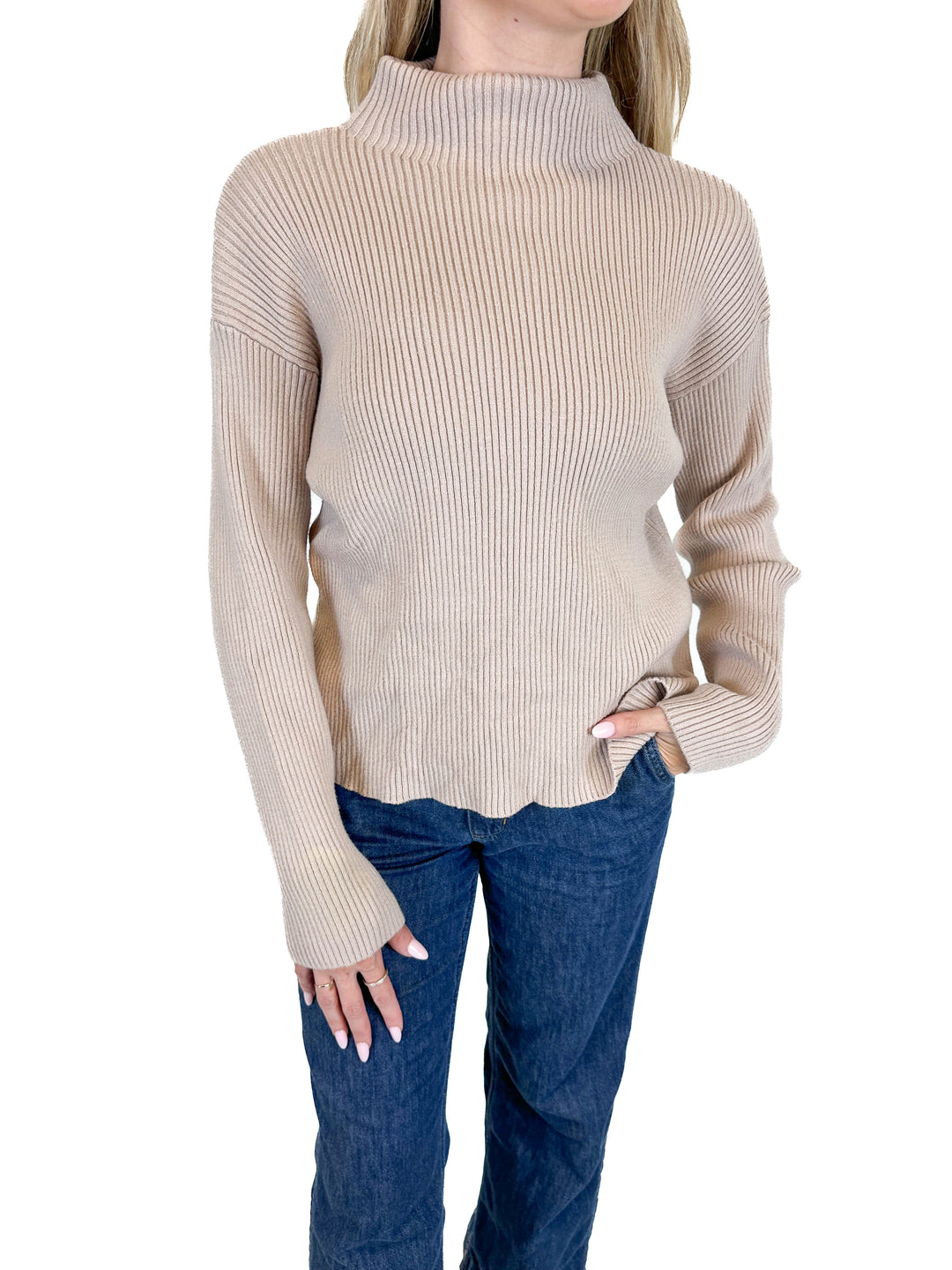 Vici Mock Neck Ribbed Sweater (S)