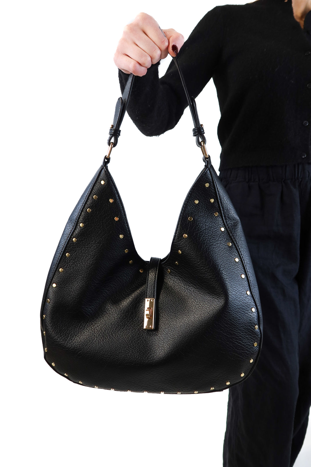 Moda luxe black studded shoulder bag NWOT (retail $90)