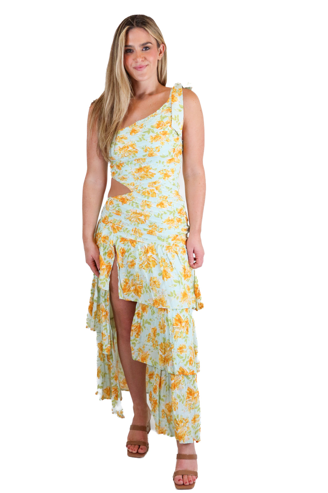 Hello Molly blue/yellow/green floral midi dress NWT (S)