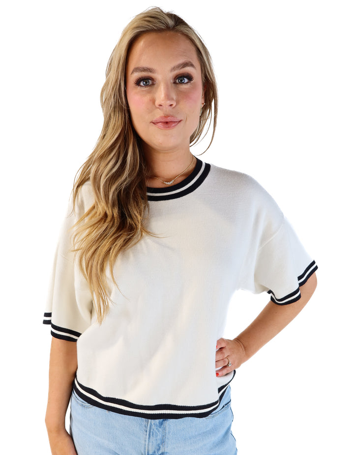 Abercrombie & Fitch cream/black knit top (L; retail $39.90)