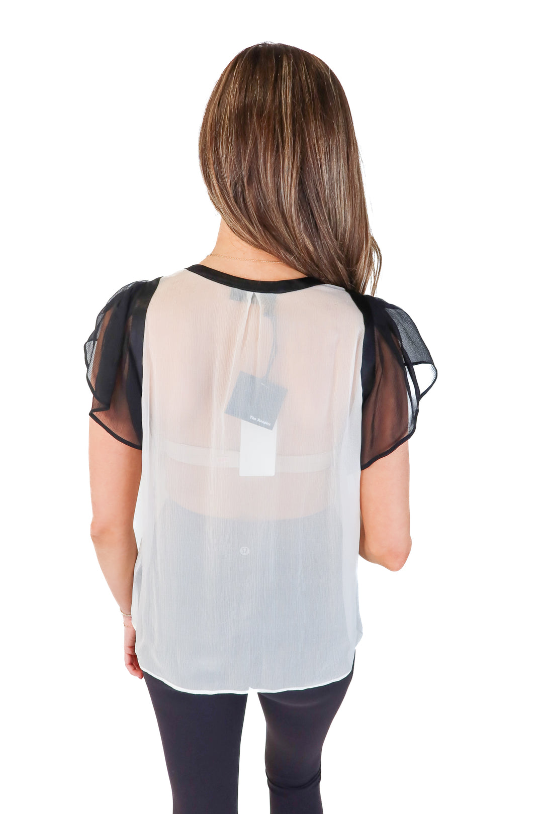 The Kooples Black/Ivory Pleat Ruffle Sleeve Blouse NWT (M; Retail $270)