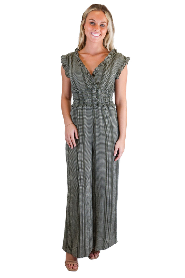 Blue Rain Dark Green & White Abstract Dot Jumpsuit (S)
