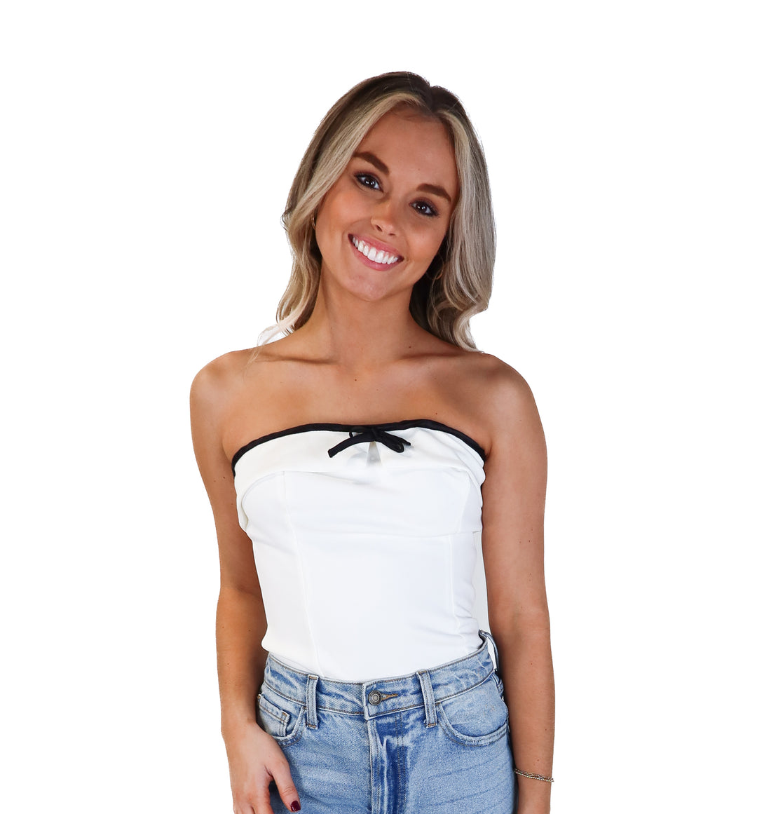Lulus white/black strapless bodysuit (s)
