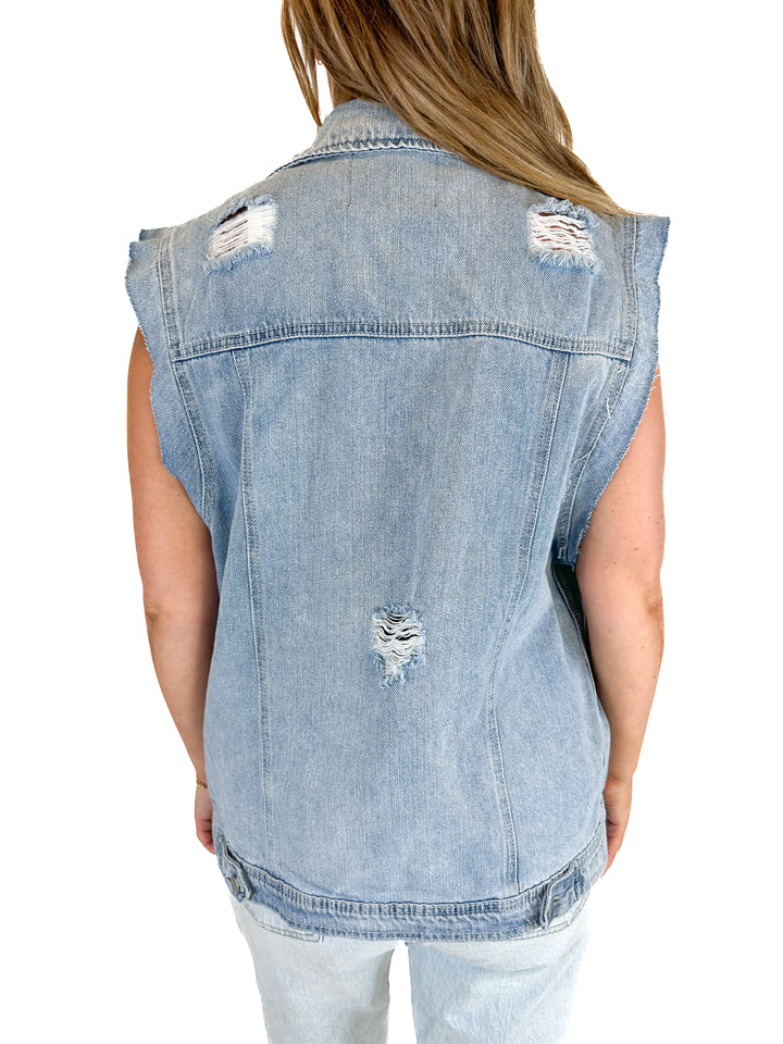 Fashion Nova Ripped Boyfriend Denim Vest NWT (L)
