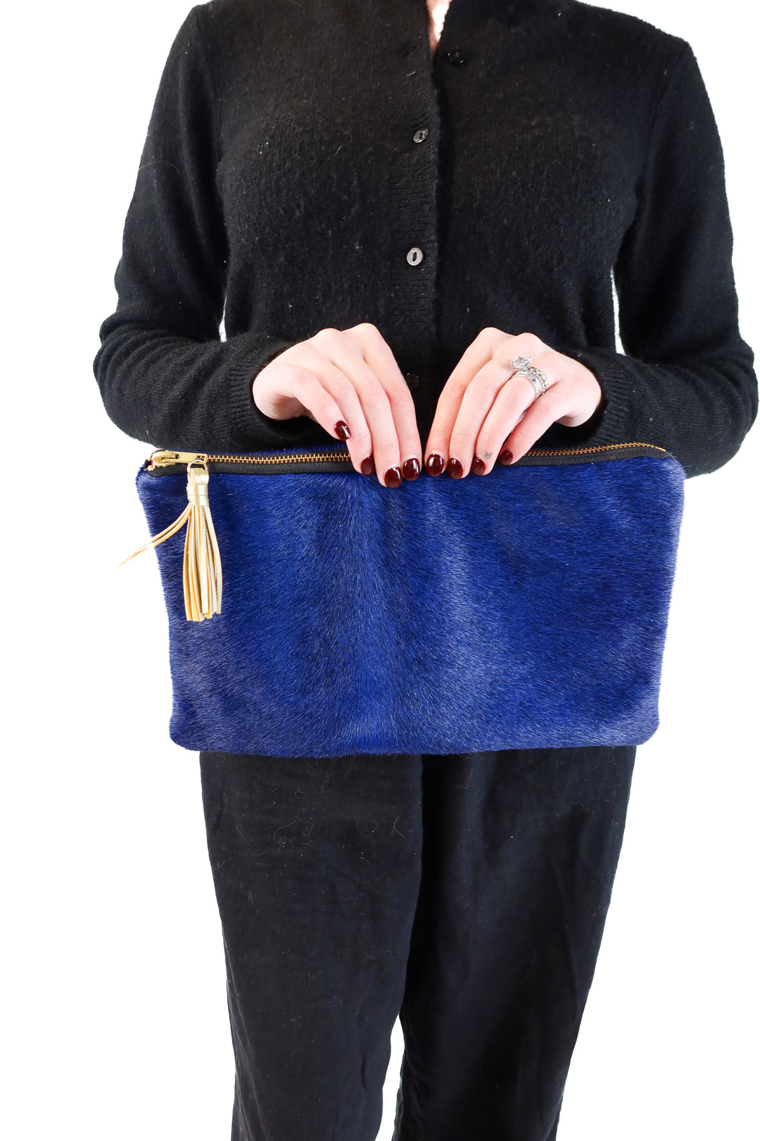 Parker & Hyde blue fur large clutch (retail $125)