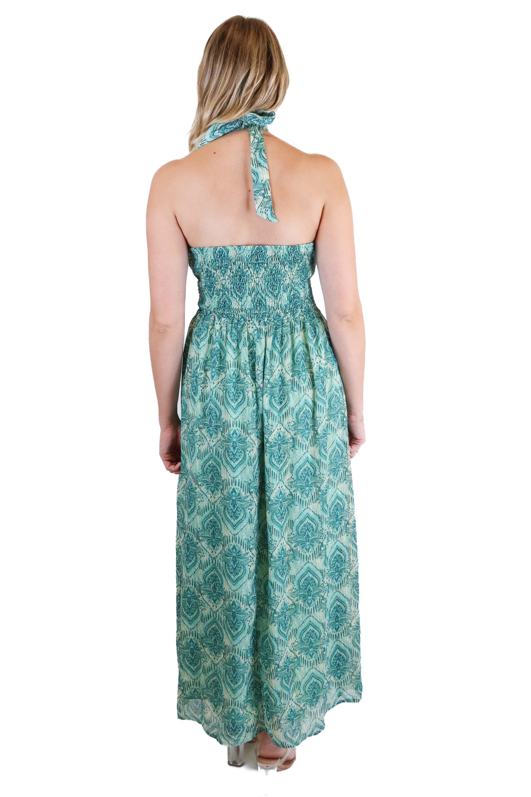 Vici green/blue/gold midi dress (S)