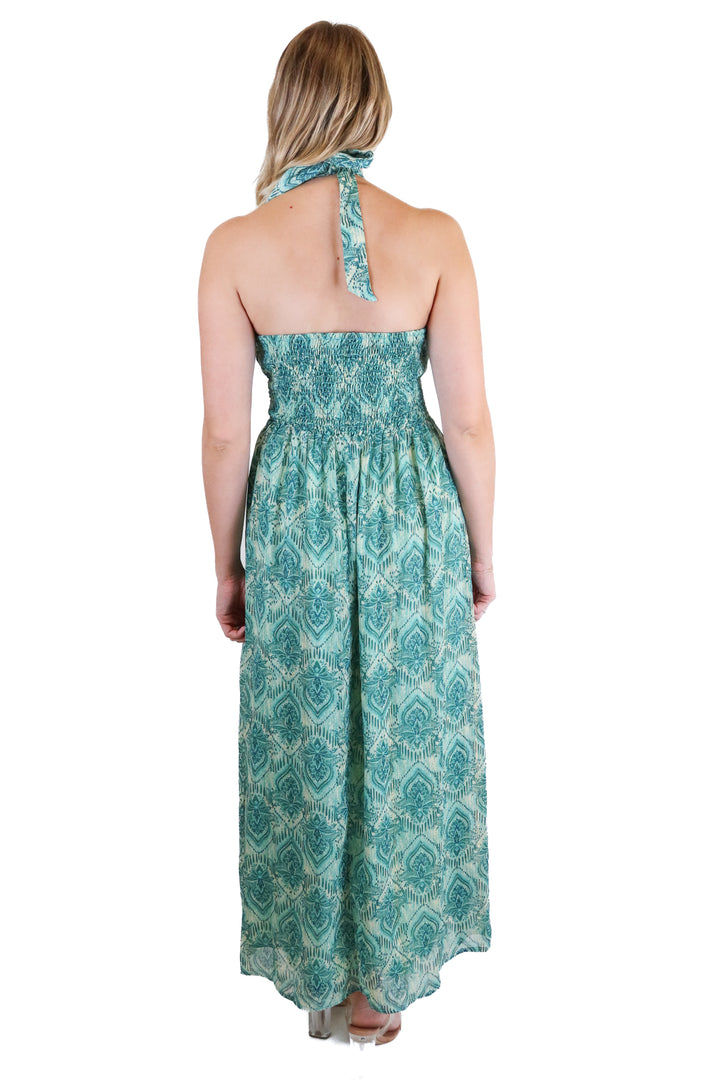 Vici green/blue/gold midi dress (S)