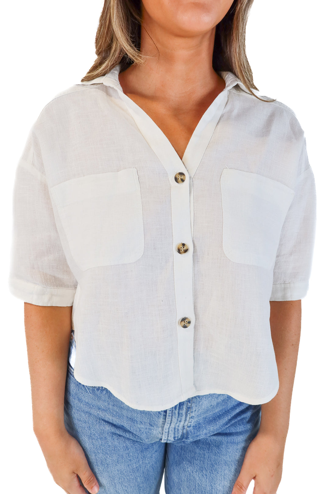 Zara Cream Linen Shirt (M)